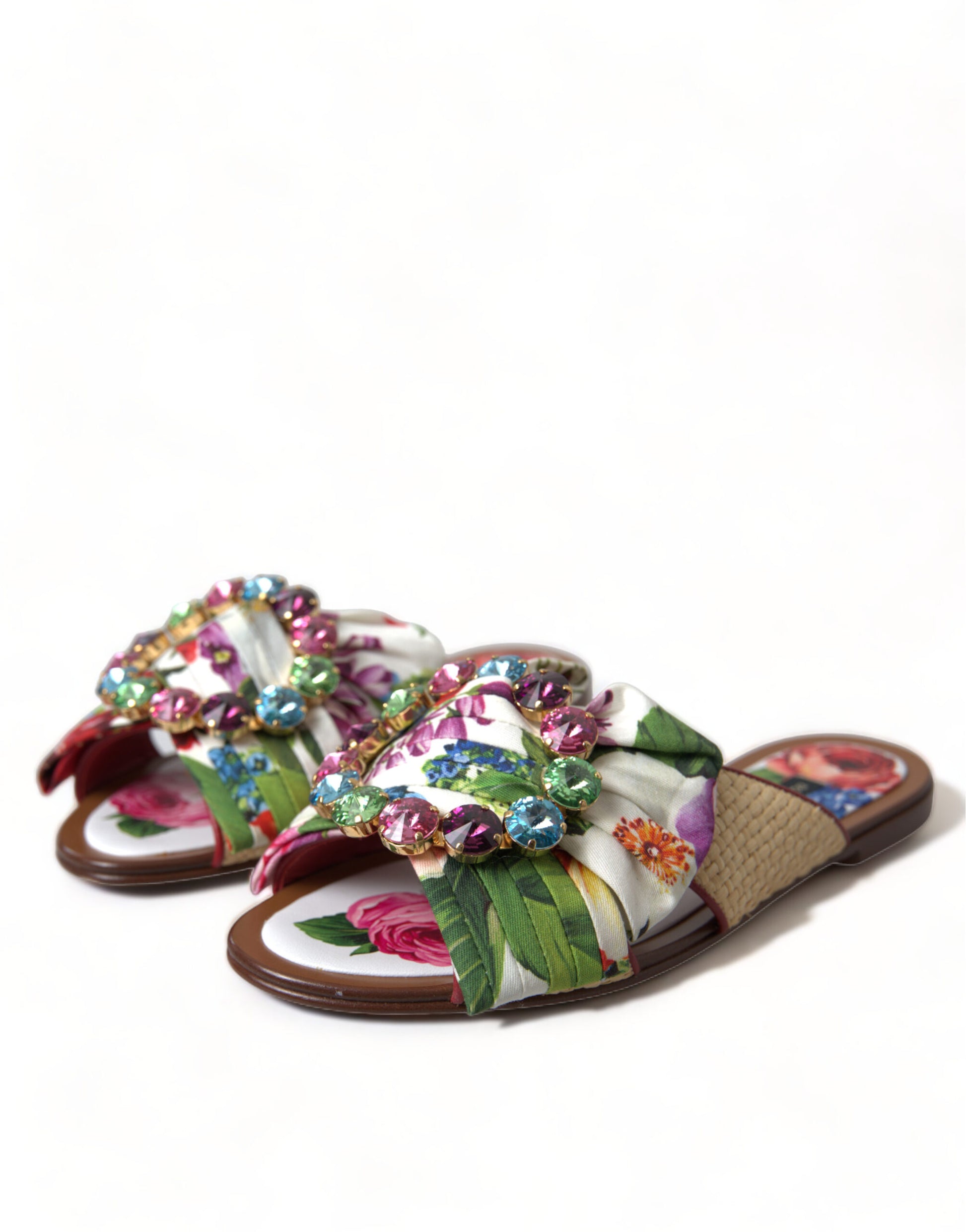 Dolce & Gabbana Multicolor Floral Flats Crystal Sandals Shoes Dolce & Gabbana