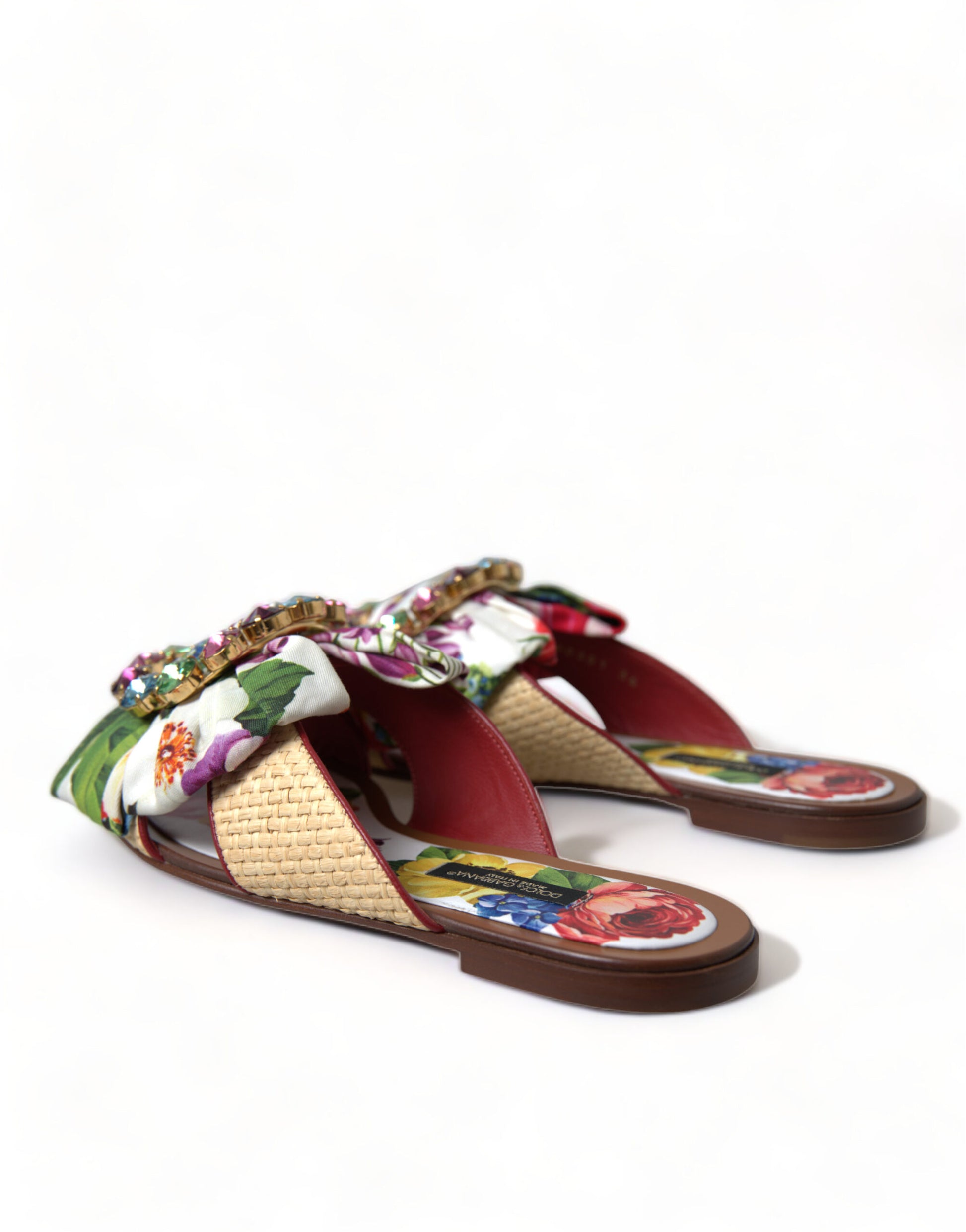 Dolce & Gabbana Multicolor Floral Flats Crystal Sandals Shoes Dolce & Gabbana