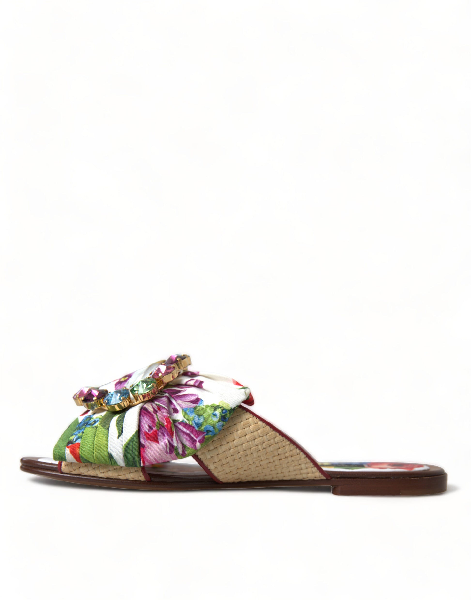 Dolce & Gabbana Multicolor Floral Flats Crystal Sandals Shoes Dolce & Gabbana