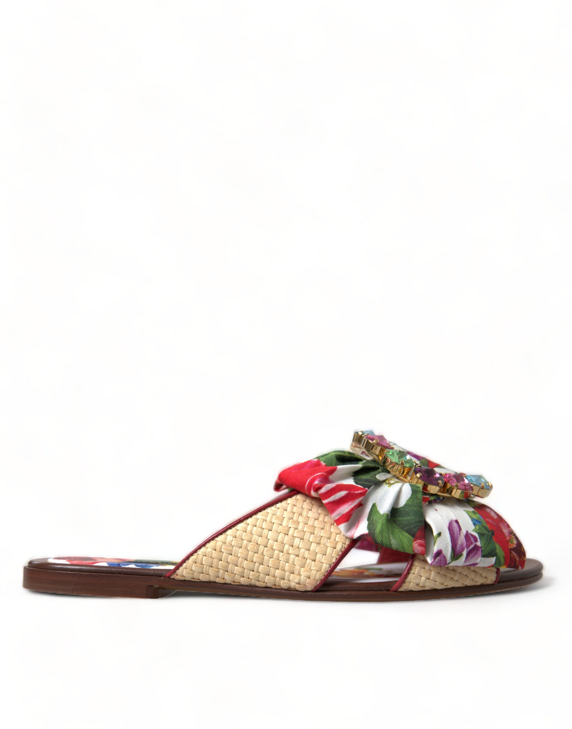 Dolce & Gabbana Multicolor Floral Flats Crystal Sandals Shoes Dolce & Gabbana