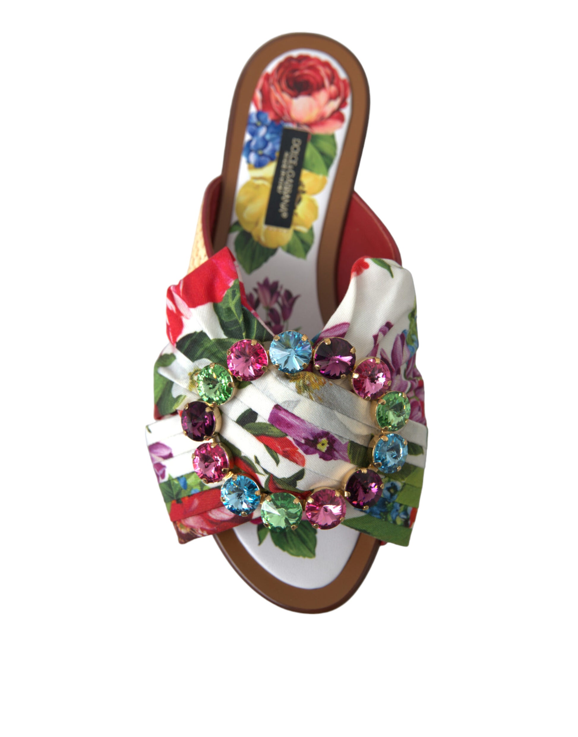 Dolce & Gabbana Multicolor Floral Flats Crystal Sandals Shoes Dolce & Gabbana
