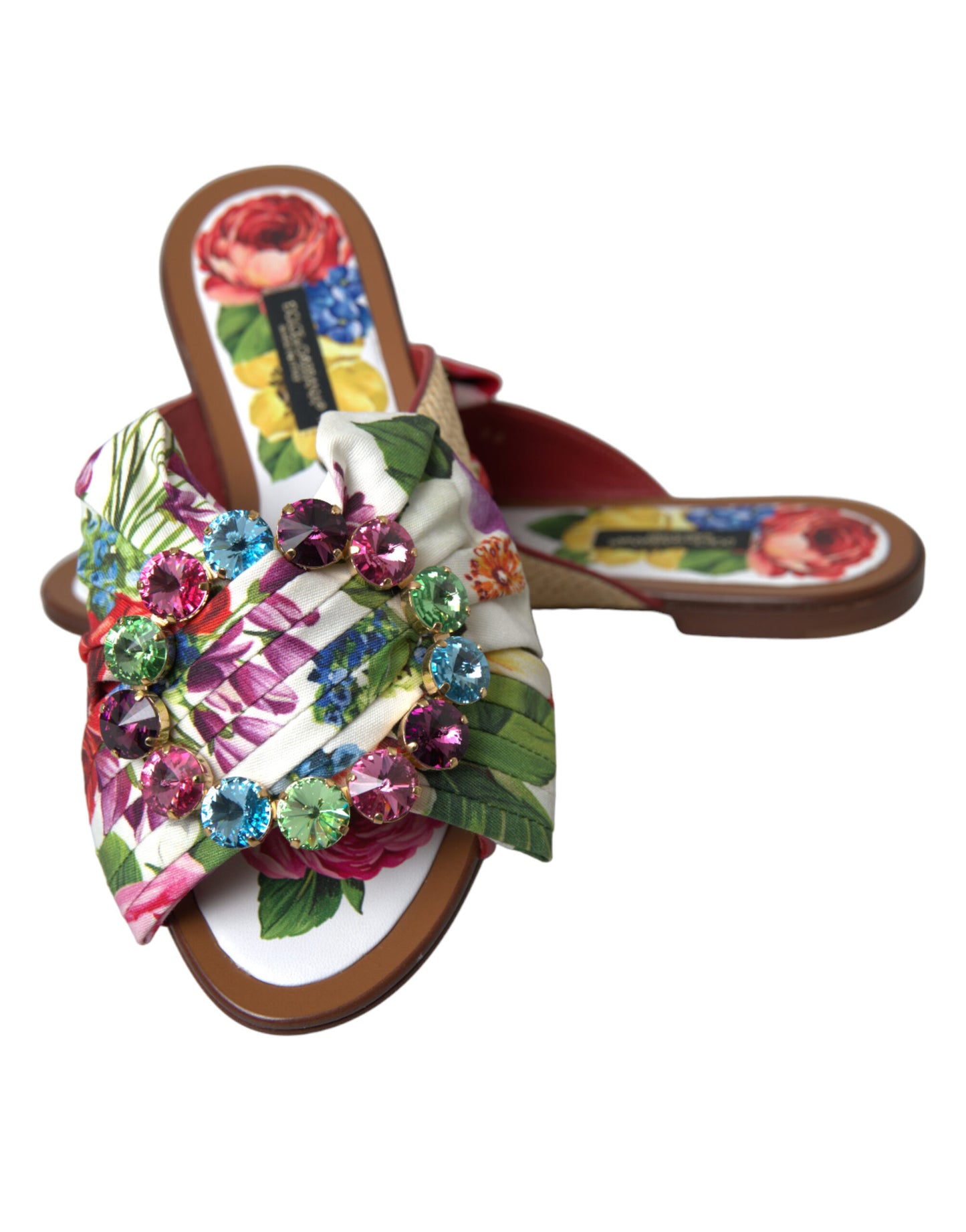 Dolce & Gabbana Multicolor Floral Flats Crystal Sandals Shoes Dolce & Gabbana
