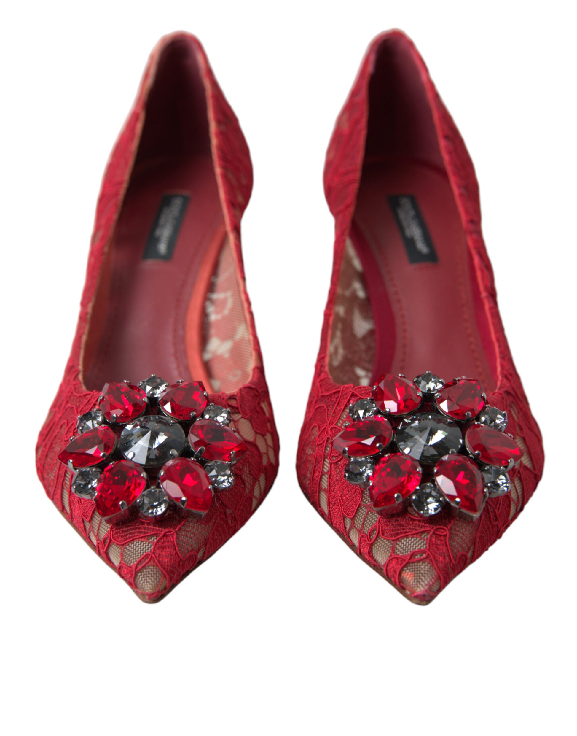 Dolce & Gabbana Red Taormina Lace Crystal Heels Pumps Shoes Dolce & Gabbana
