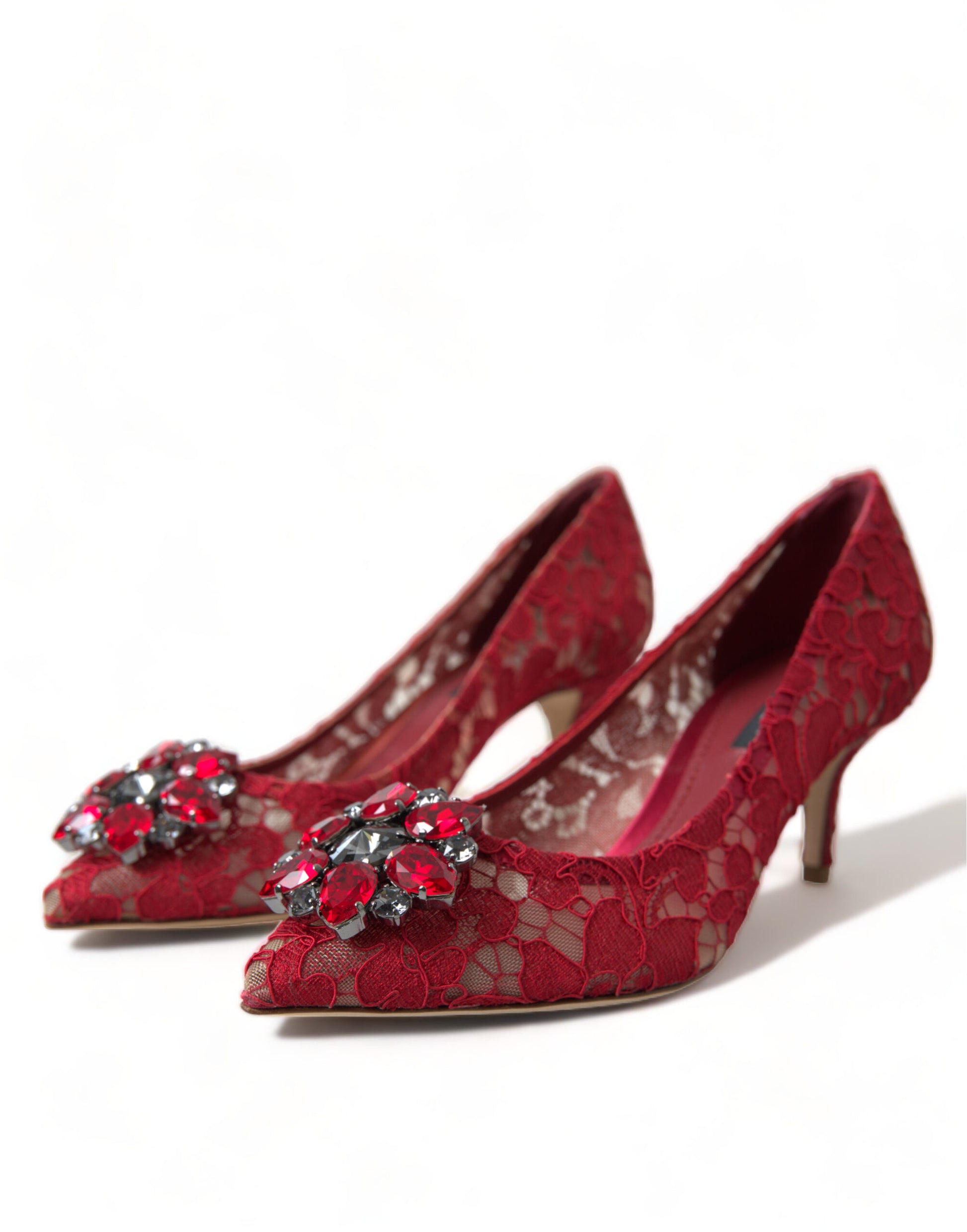 Dolce & Gabbana Red Taormina Lace Crystal Heels Pumps Shoes Dolce & Gabbana