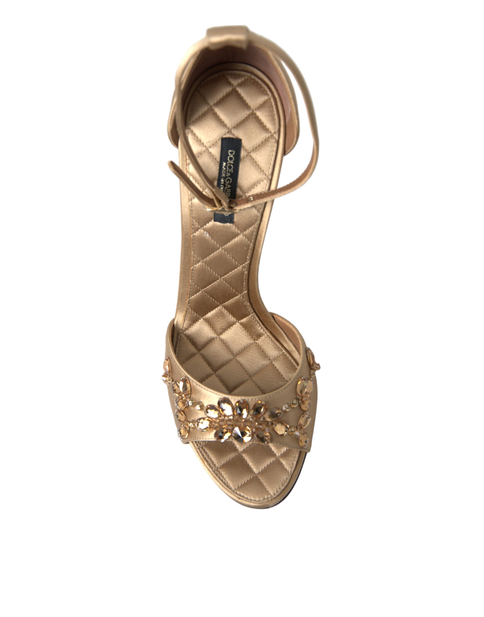 Dolce & Gabbana Gold Satin Ankle Strap Crystal Sandals Shoes Dolce & Gabbana