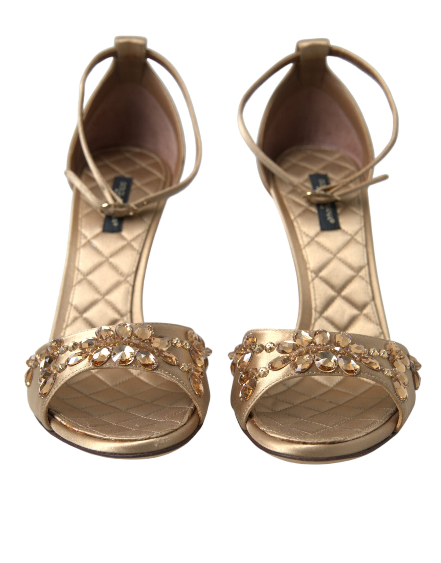 Dolce & Gabbana Gold Satin Ankle Strap Crystal Sandals Shoes Dolce & Gabbana