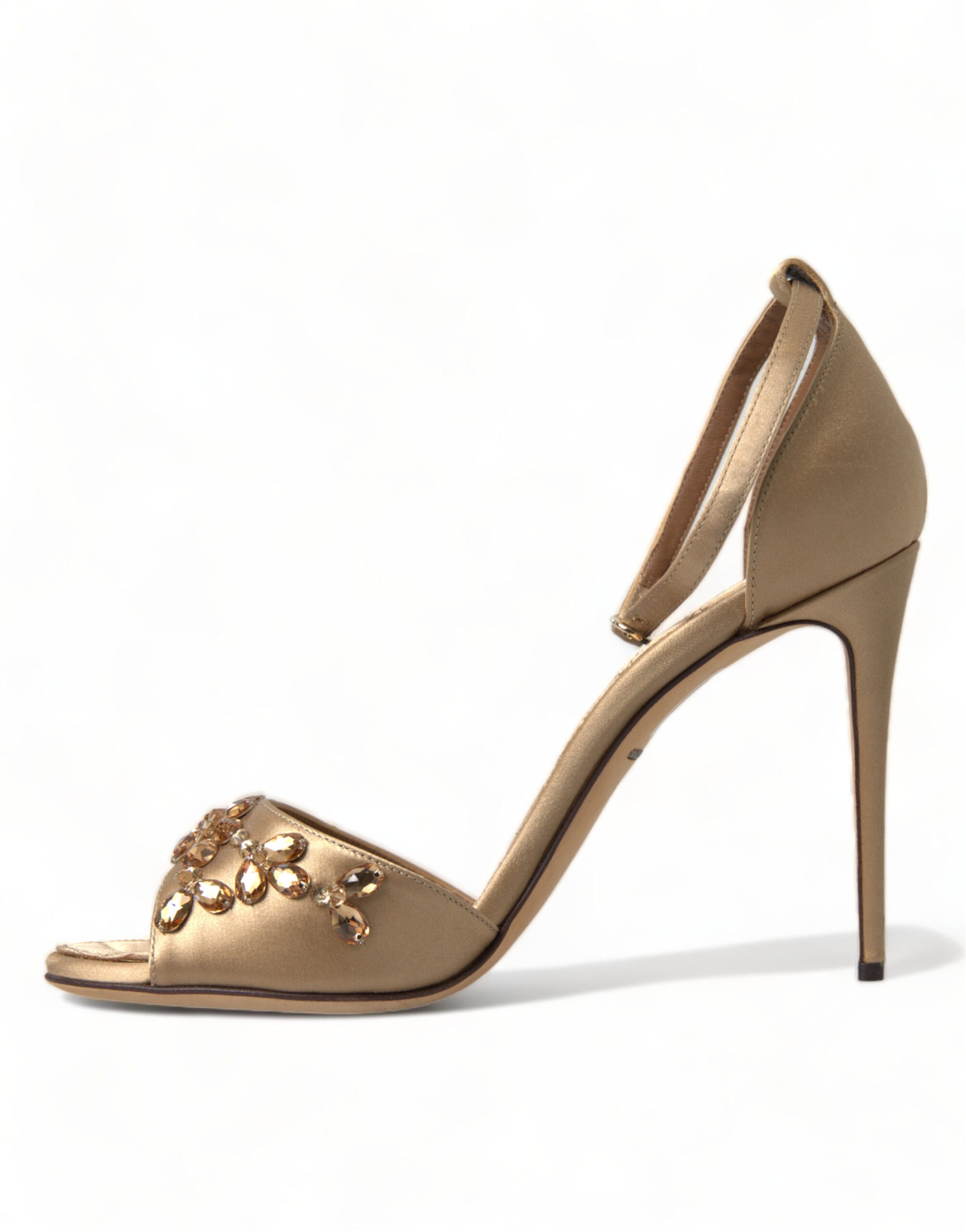 Dolce & Gabbana Gold Satin Ankle Strap Crystal Sandals Shoes Dolce & Gabbana