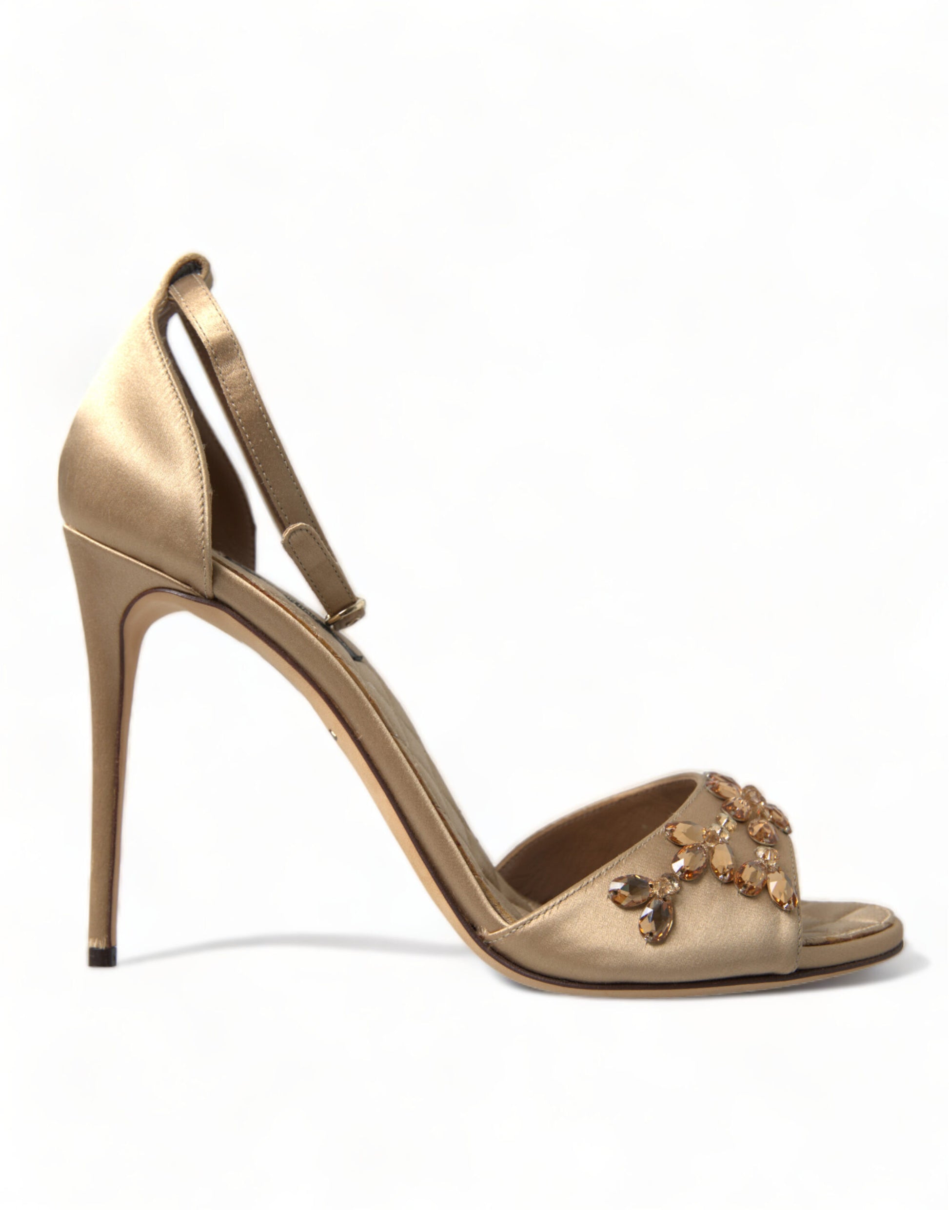 Dolce & Gabbana Gold Satin Ankle Strap Crystal Sandals Shoes Dolce & Gabbana