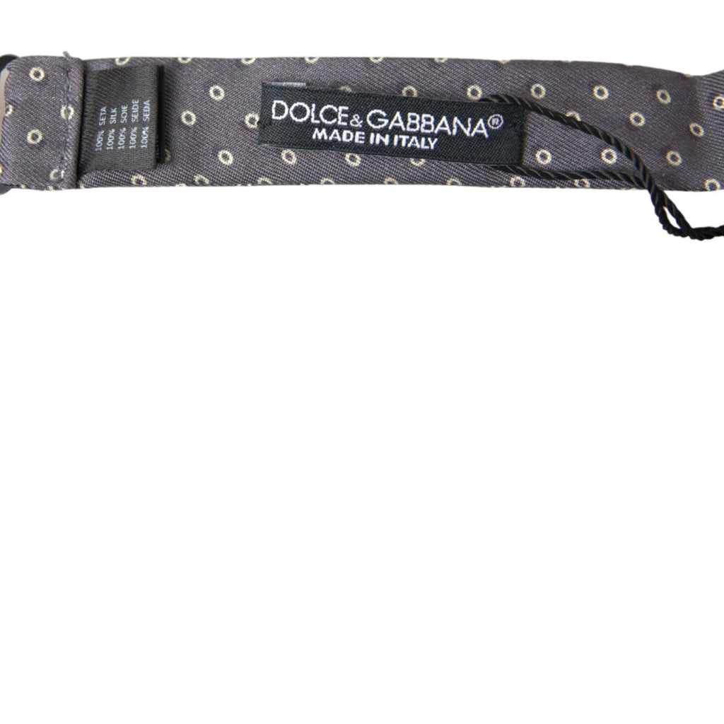 Dolce & Gabbana Gray Polka Dots Silk Adjustable Neck Papillon Bow Tie