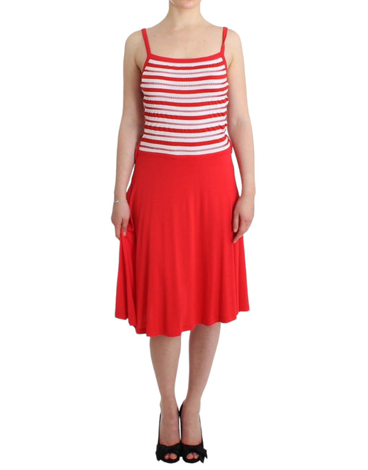Roccobarocco Red striped jersey A-line dress Roccobarocco