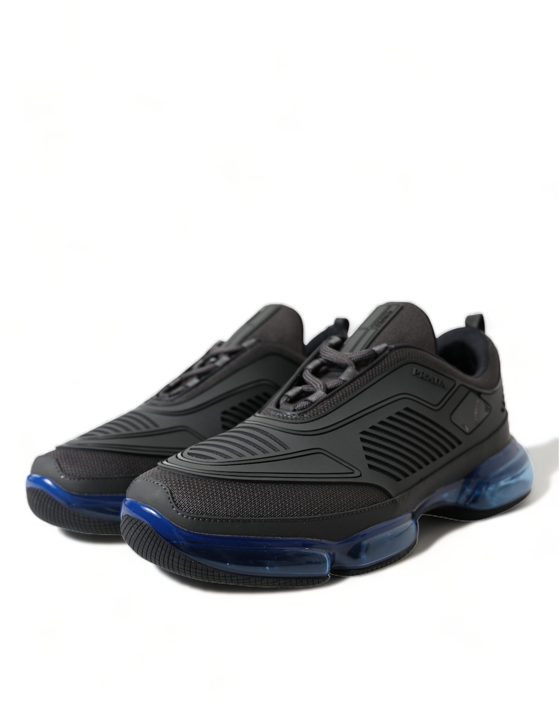 Prada Black Blue Rubber Knit Slip On Low Top Sneakers Shoes Prada
