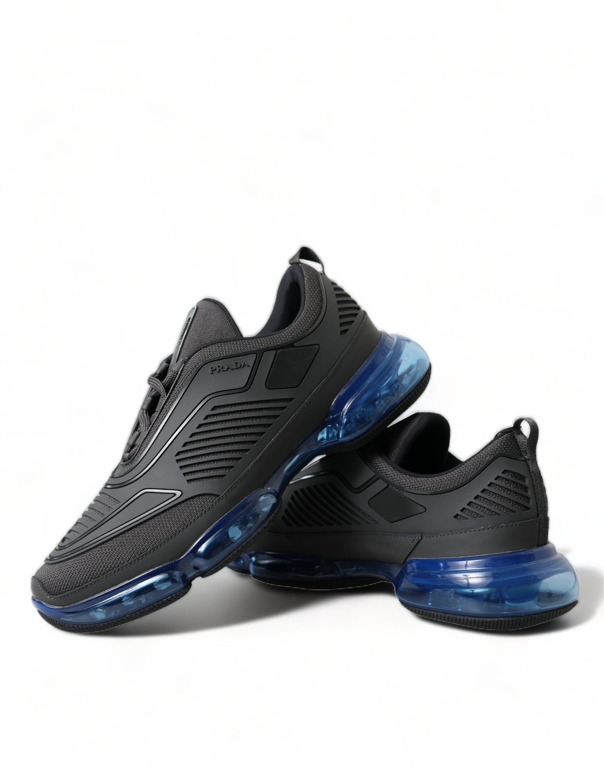 Prada Black Blue Rubber Knit Slip On Low Top Sneakers Shoes Prada