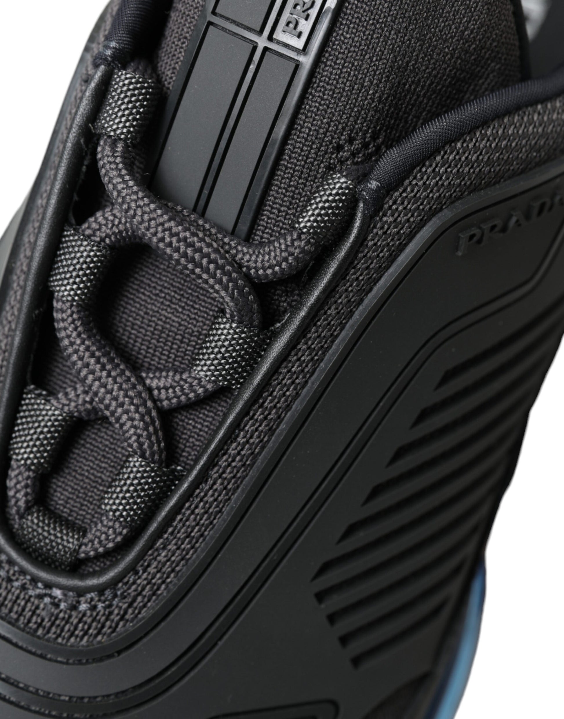 Prada Black Blue Rubber Knit Slip On Low Top Sneakers Shoes Prada