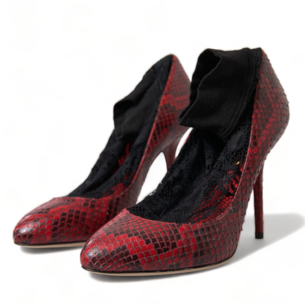 Dolce & Gabbana Red Ayers Leather Lace Socks Pumps Shoes