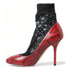 Dolce & Gabbana Red Ayers Leather Lace Socks Pumps Shoes