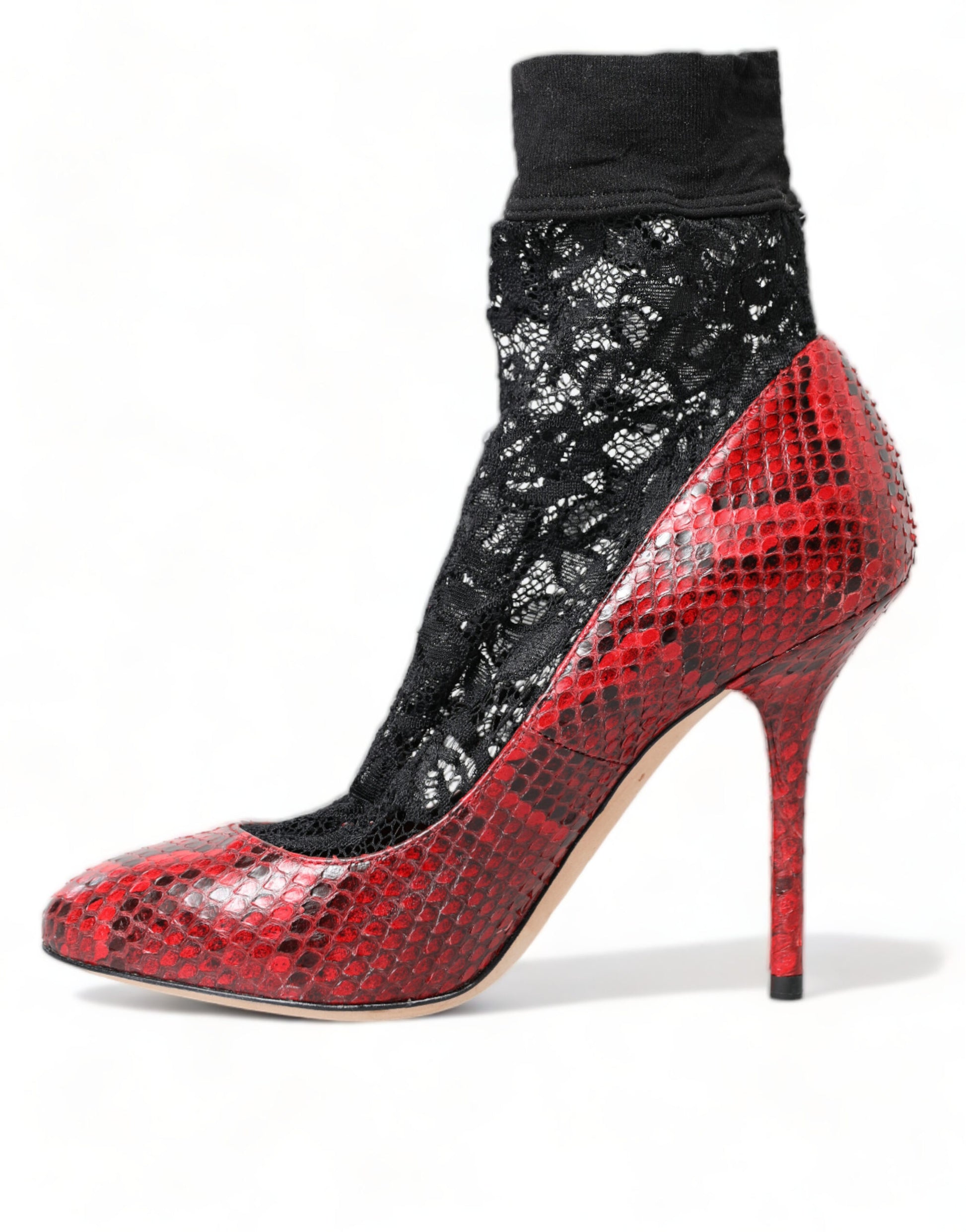 Dolce & Gabbana Red Ayers Leather Lace Socks Pumps Shoes Dolce & Gabbana