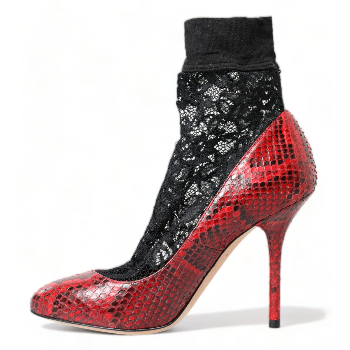 Dolce & Gabbana Red Ayers Leather Lace Socks Pumps Shoes