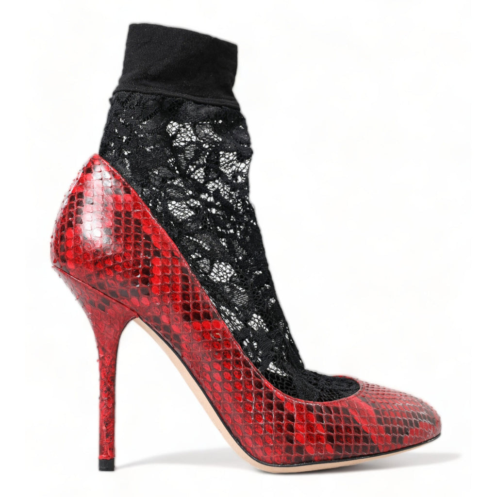 Dolce & Gabbana Red Ayers Leather Lace Socks Pumps Shoes