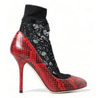 Dolce & Gabbana Red Ayers Leather Lace Socks Pumps Shoes