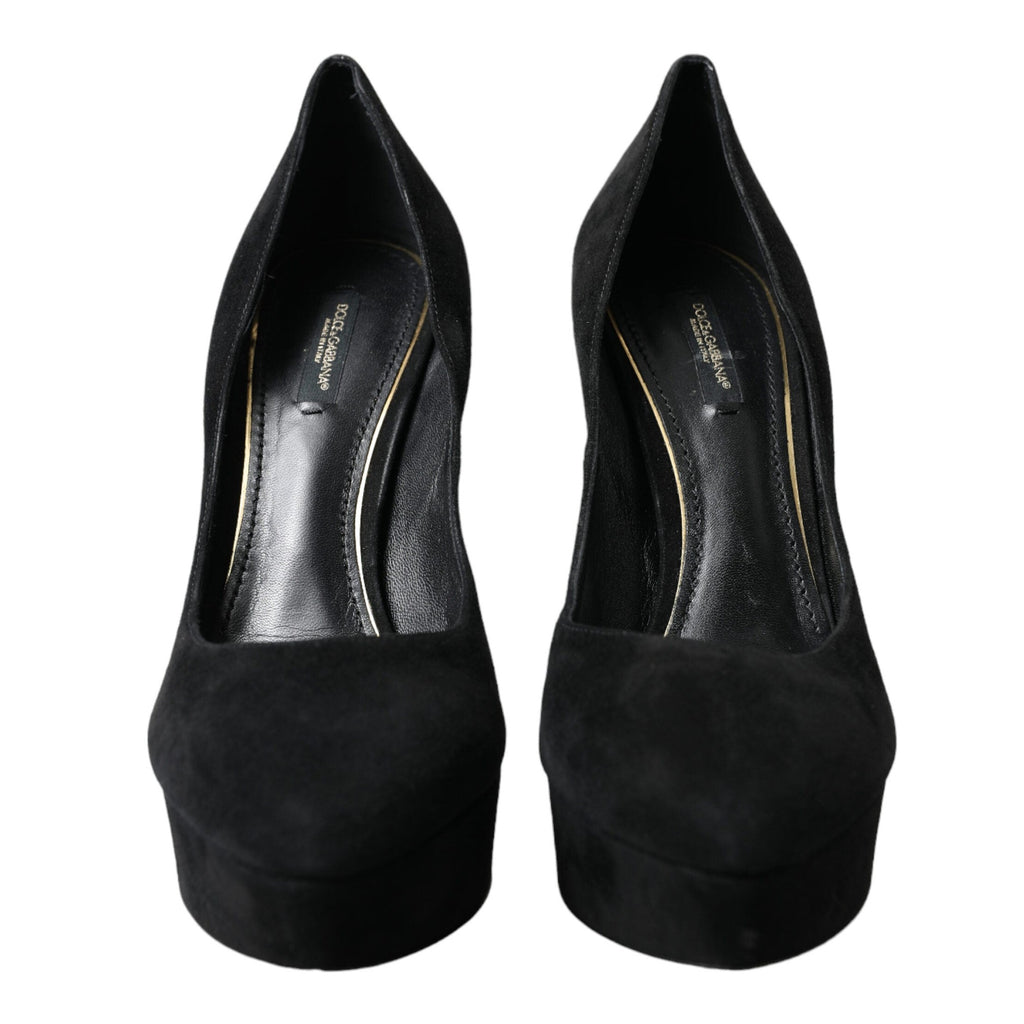 Dolce & Gabbana Black Suede Leather Platform Heel Pumps Shoes