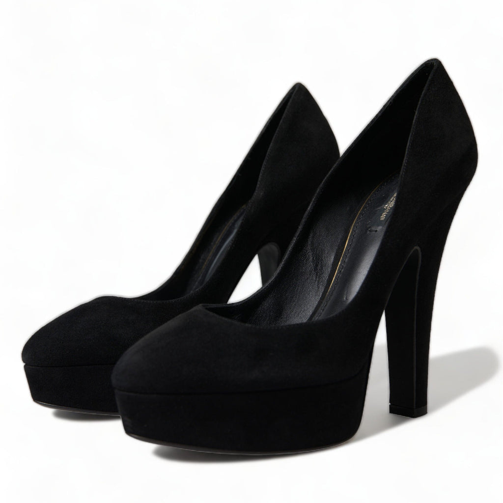 Dolce & Gabbana Black Suede Leather Platform Heel Pumps Shoes