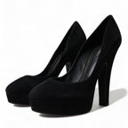 Dolce & Gabbana Black Suede Leather Platform Heel Pumps Shoes