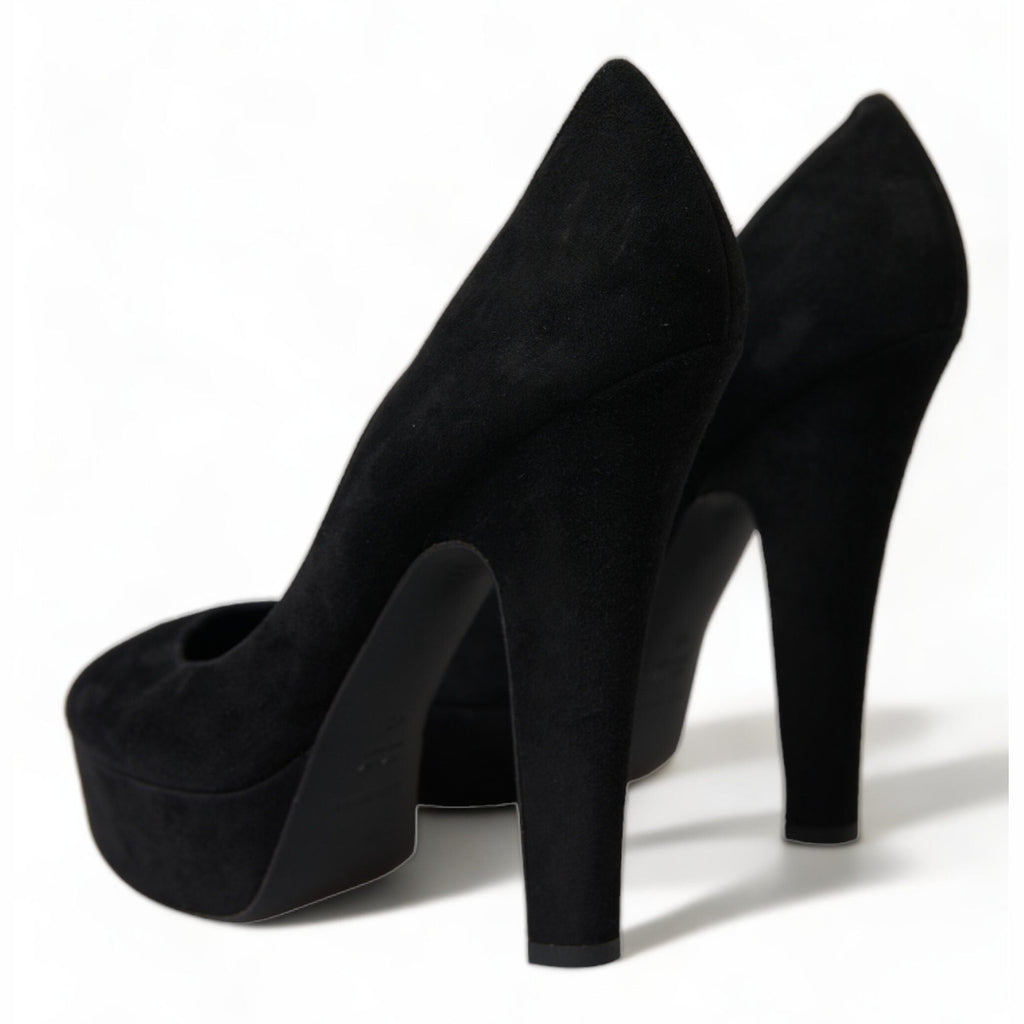 Dolce & Gabbana Black Suede Leather Platform Heel Pumps Shoes