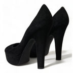 Dolce & Gabbana Black Suede Leather Platform Heel Pumps Shoes