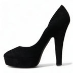 Dolce & Gabbana Black Suede Leather Platform Heel Pumps Shoes
