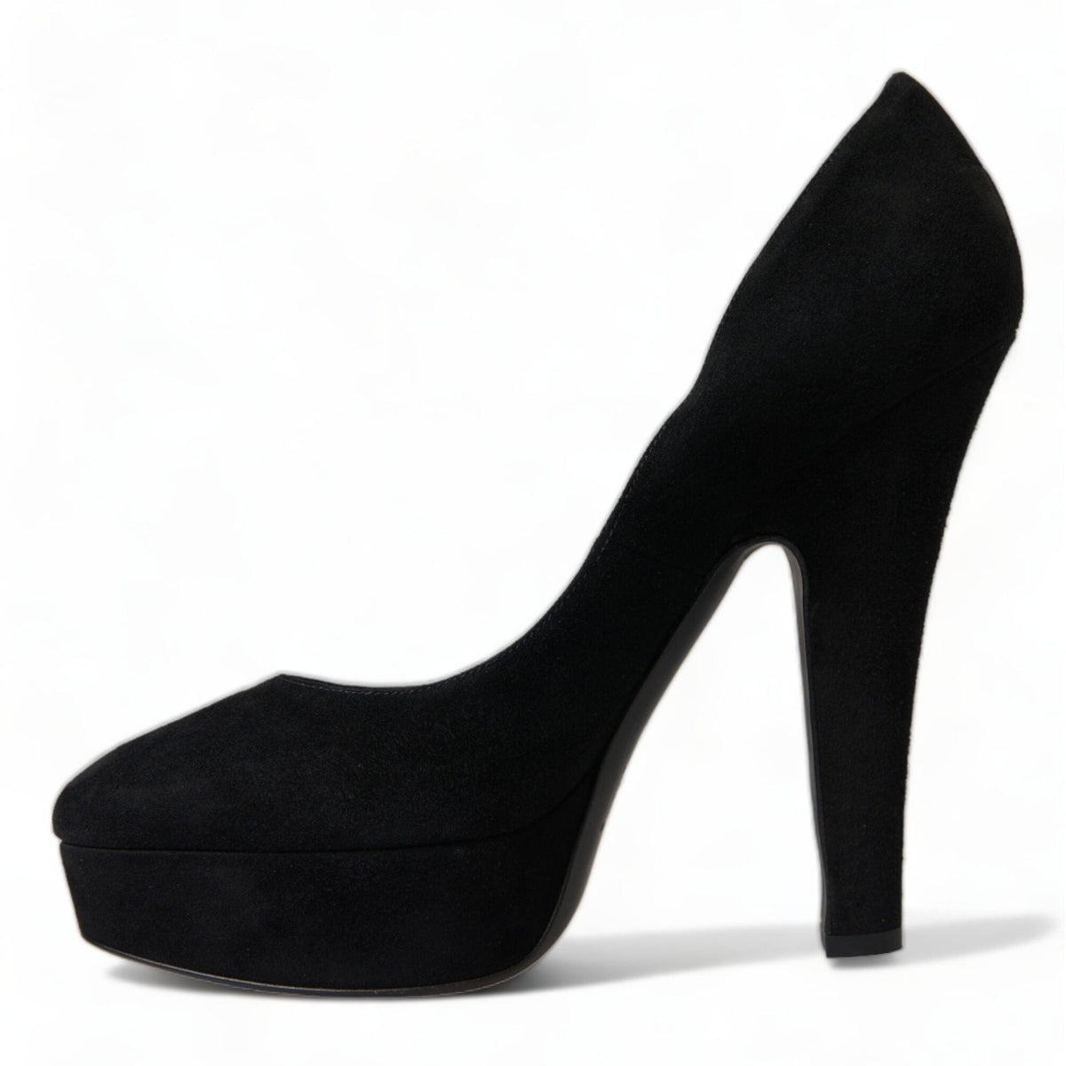 Dolce & Gabbana Black Suede Leather Platform Heel Pumps Shoes