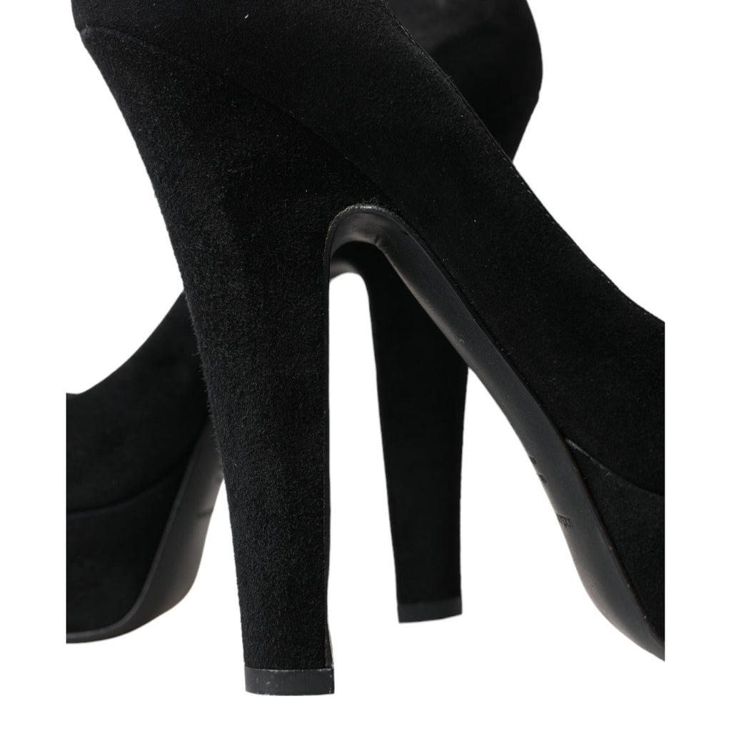 Dolce & Gabbana Black Suede Leather Platform Heel Pumps Shoes