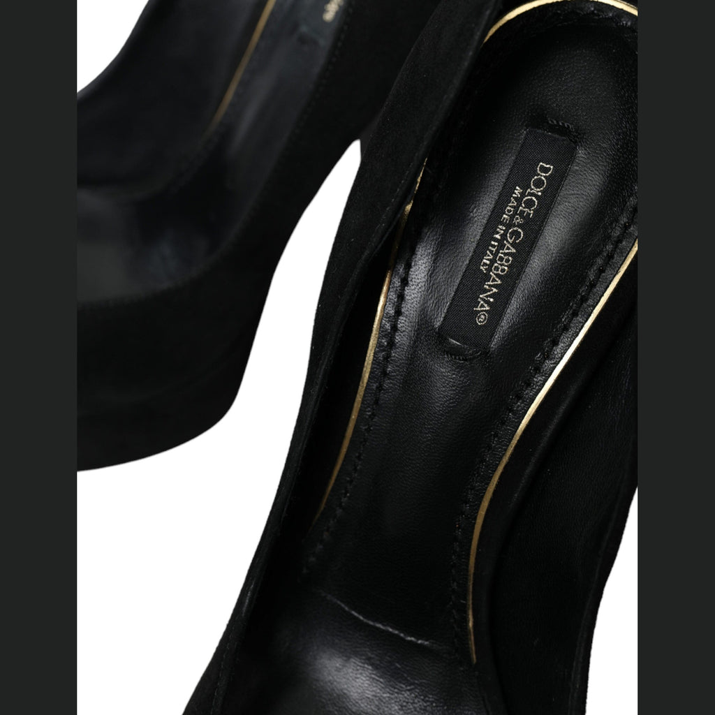 Dolce & Gabbana Black Suede Leather Platform Heel Pumps Shoes