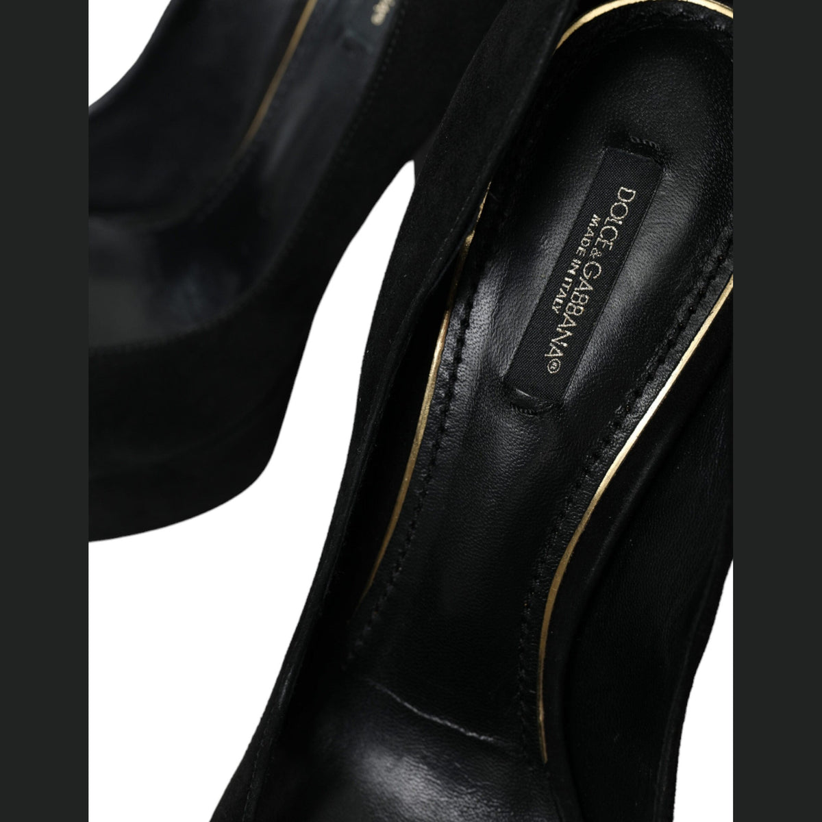 Dolce & Gabbana Black Suede Leather Platform Heel Pumps Shoes