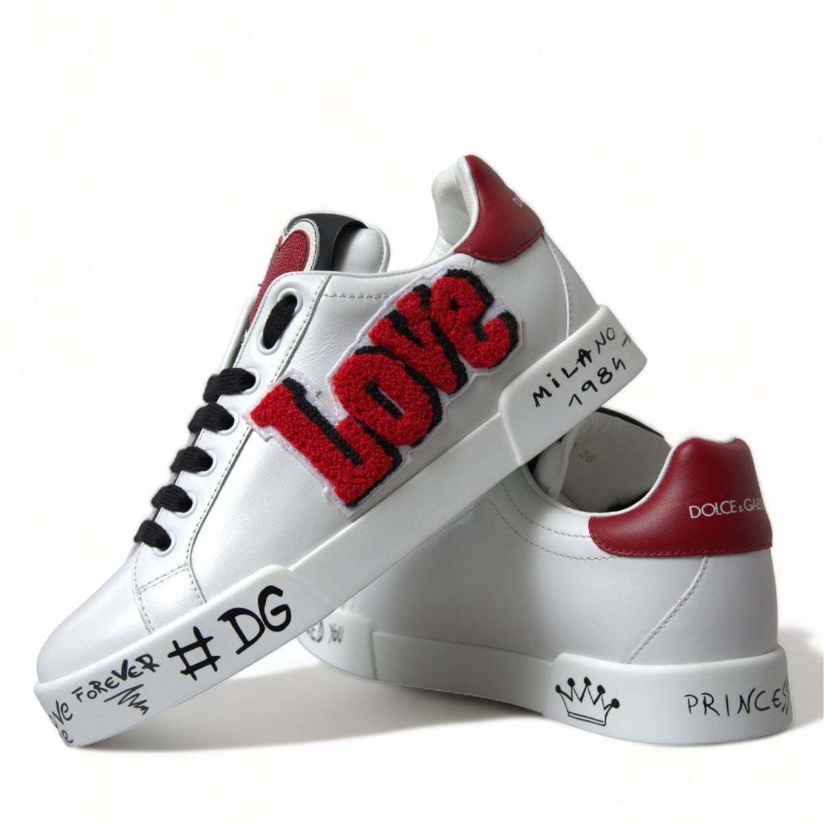 Dolce & Gabbana White Love Patch Portofino Classic Sneakers Shoes