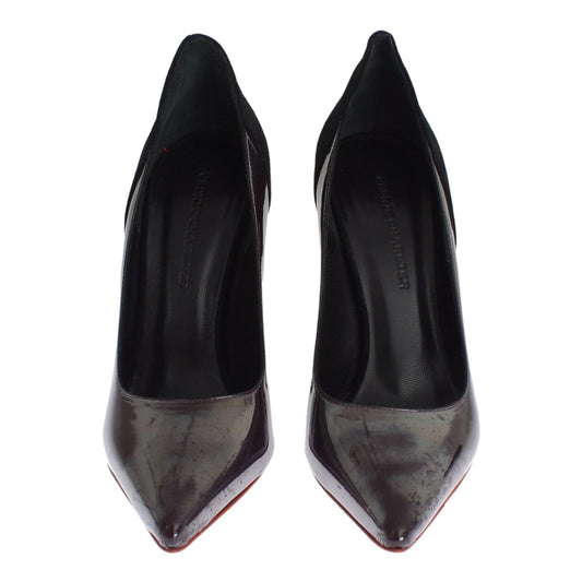 Cédric Charlier Gray Black Leather Suede Heels Pumps Shoes Cédric Charlier