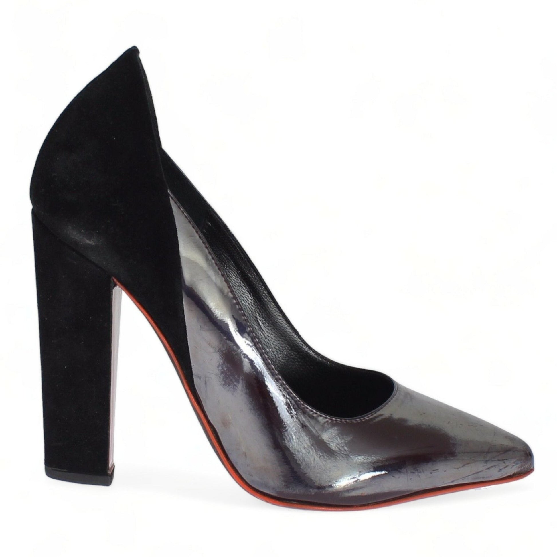 Cédric Charlier Gray Black Leather Suede Heels Pumps Shoes Cédric Charlier