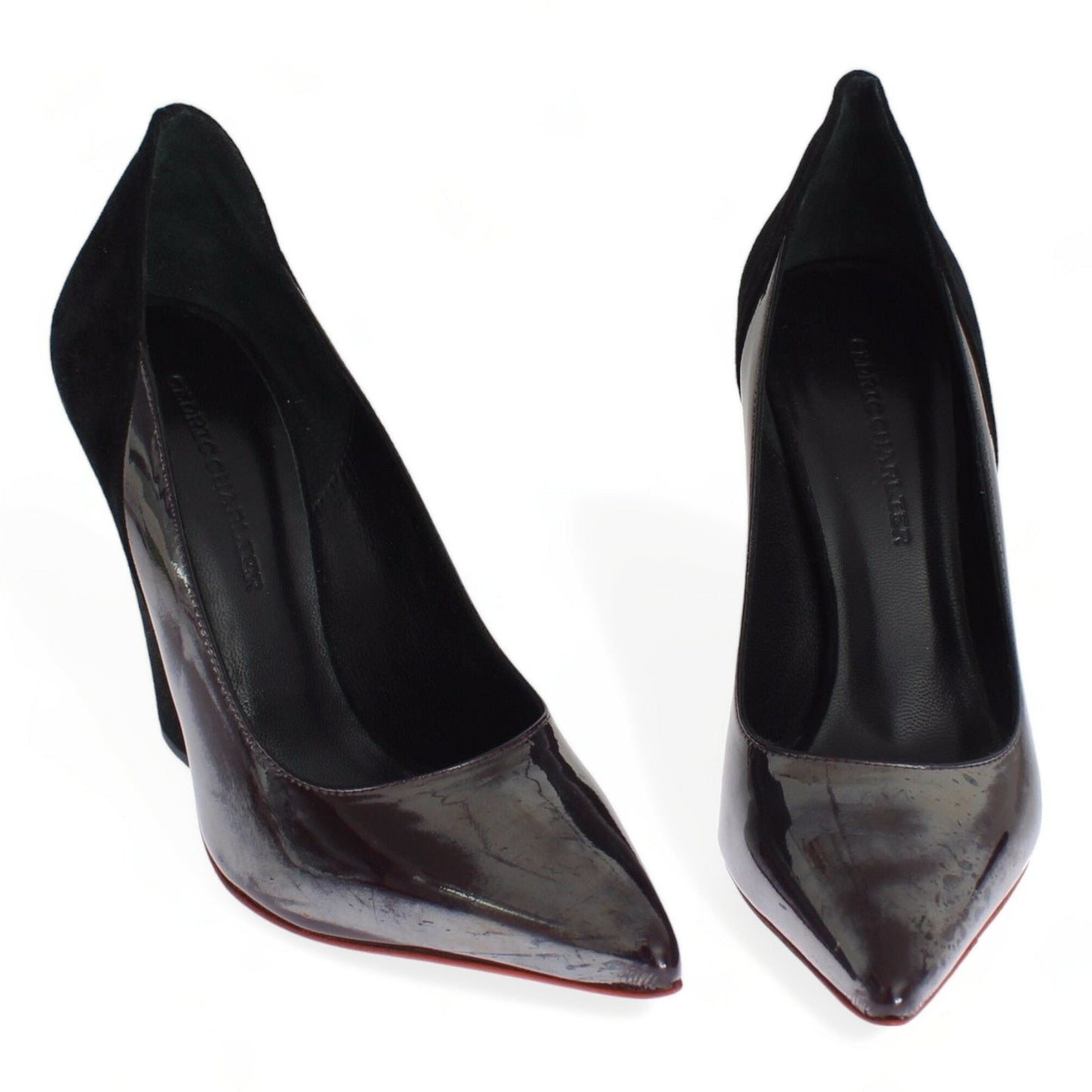 Cédric Charlier Gray Black Leather Suede Heels Pumps Shoes Cédric Charlier