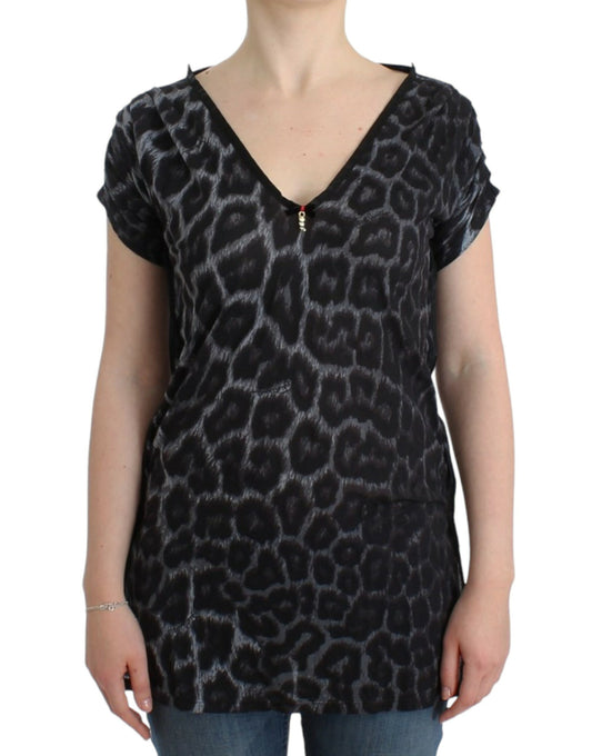 Cavalli Gray leopard v-neck top Cavalli