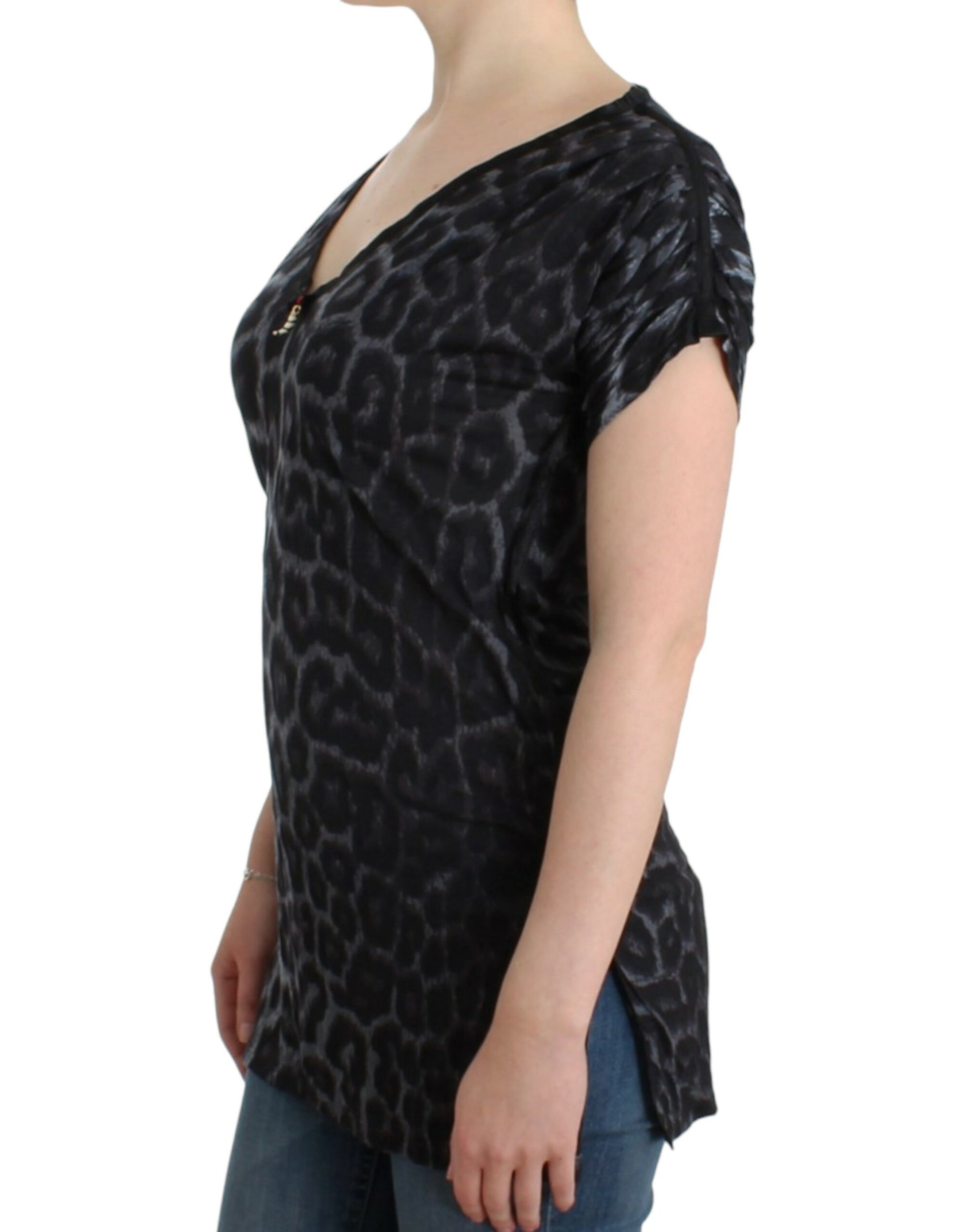Cavalli Gray leopard v-neck top Cavalli