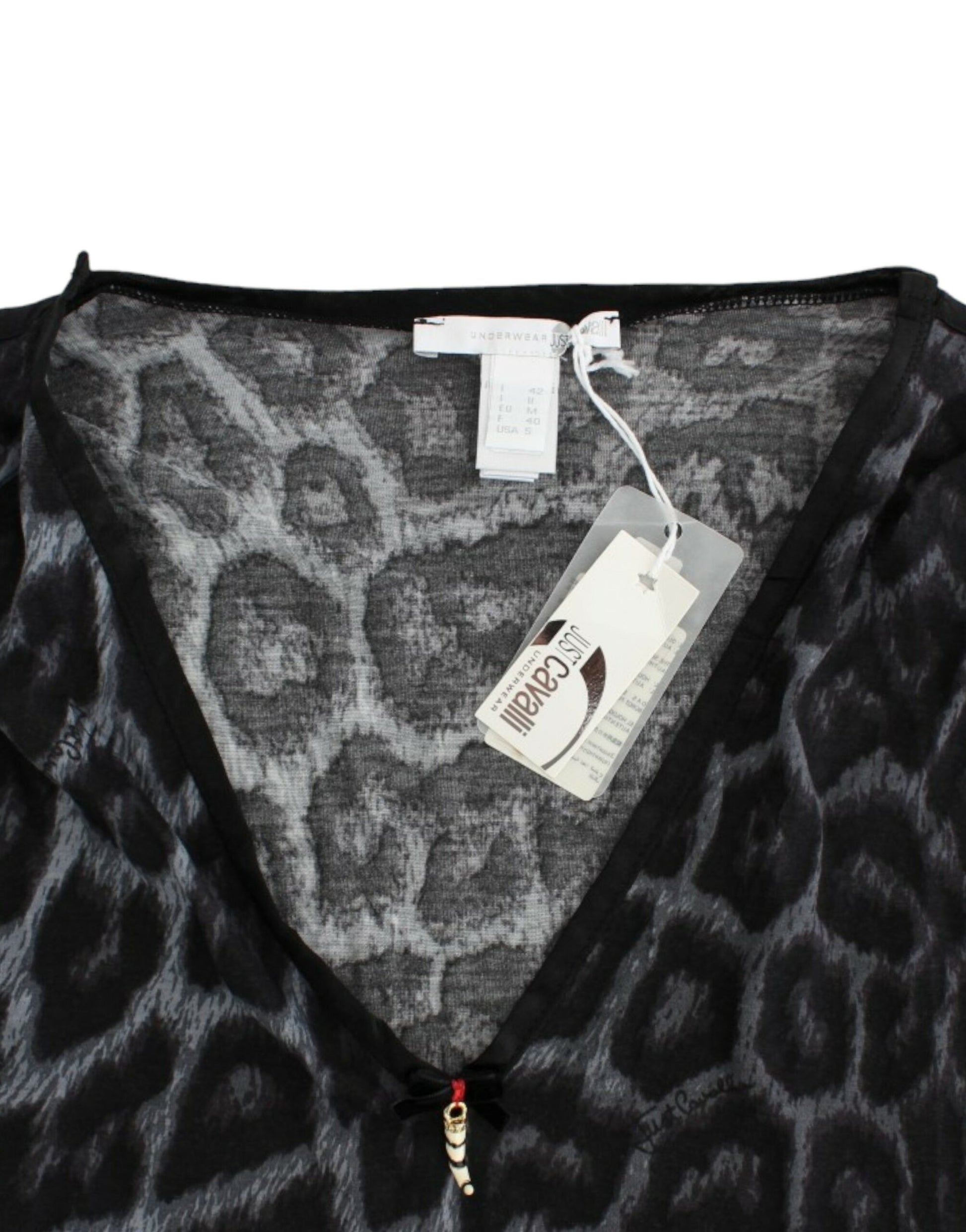 Cavalli Gray leopard v-neck top Cavalli