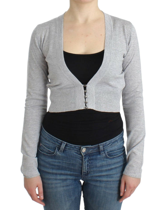 Cavalli Gray cropped wool cardigan Cavalli