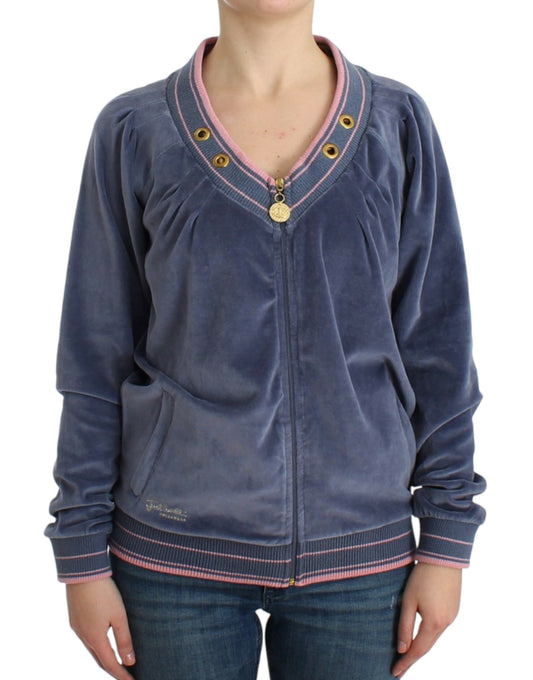 Cavalli Blue velvet zipup sweater Cavalli