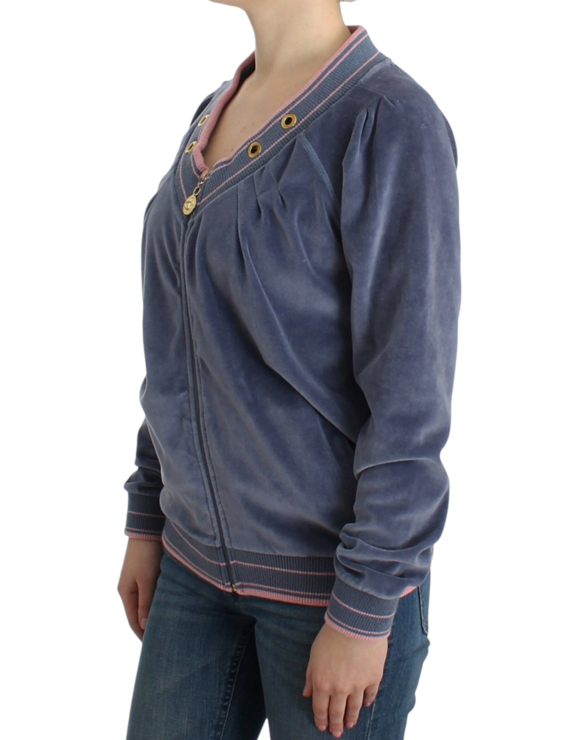 Cavalli Blue velvet zipup sweater Cavalli