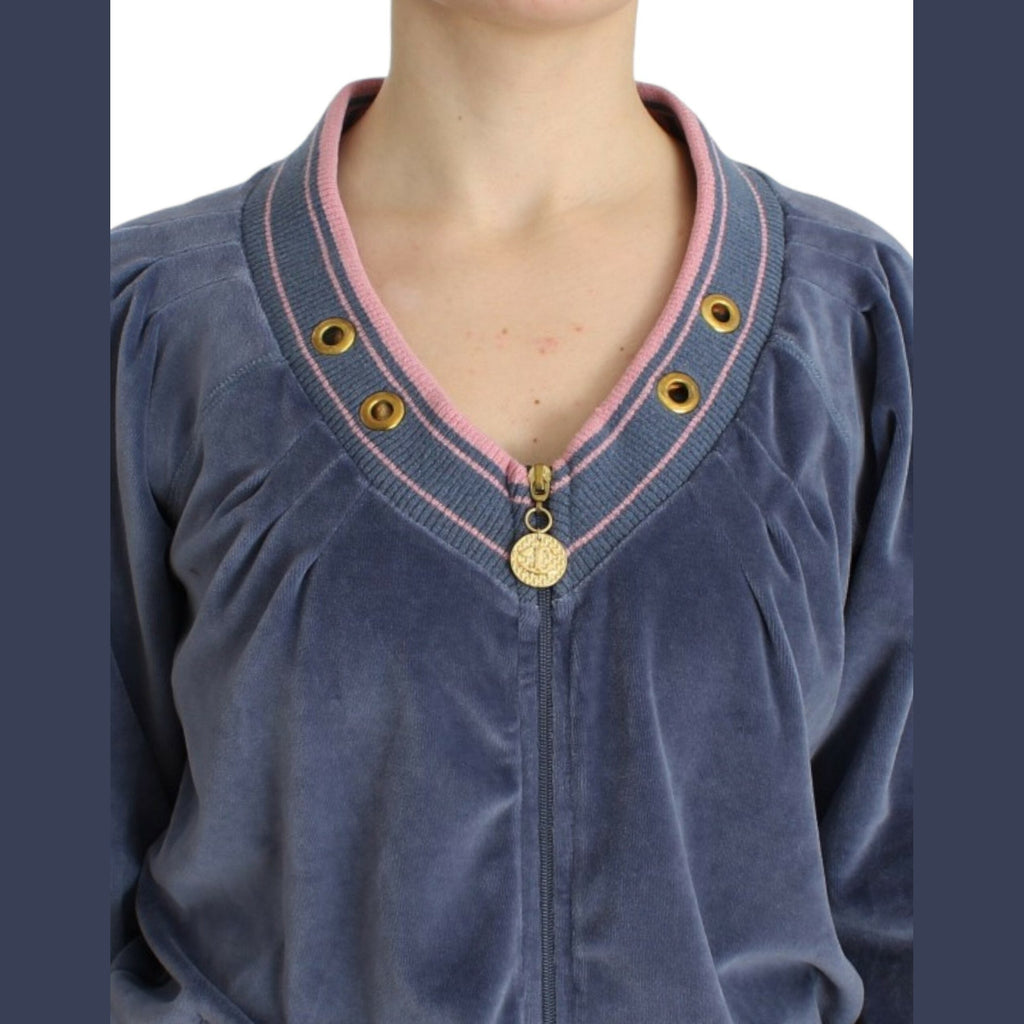 Cavalli Blue velvet zipup sweater