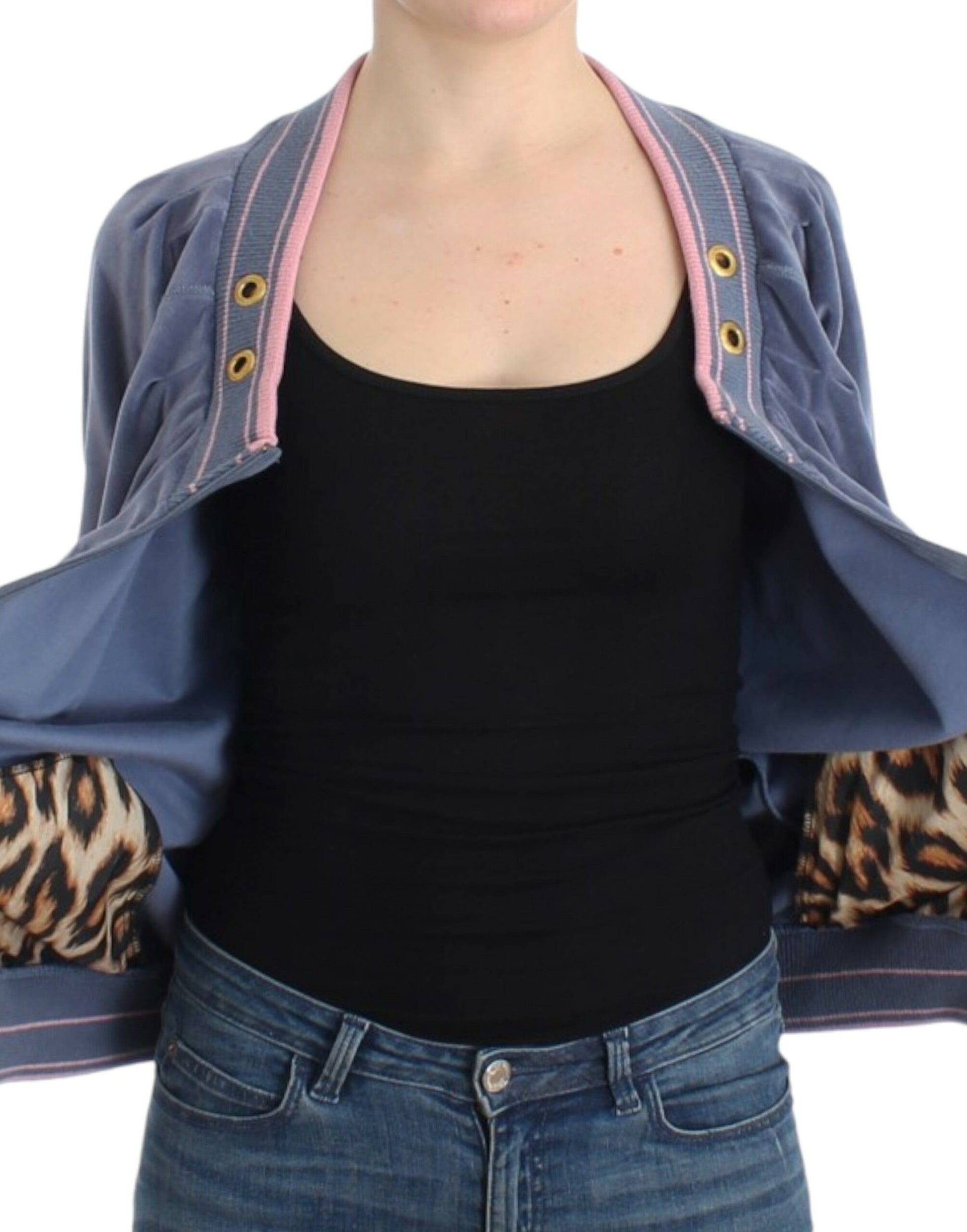 Cavalli Blue velvet zipup sweater Cavalli