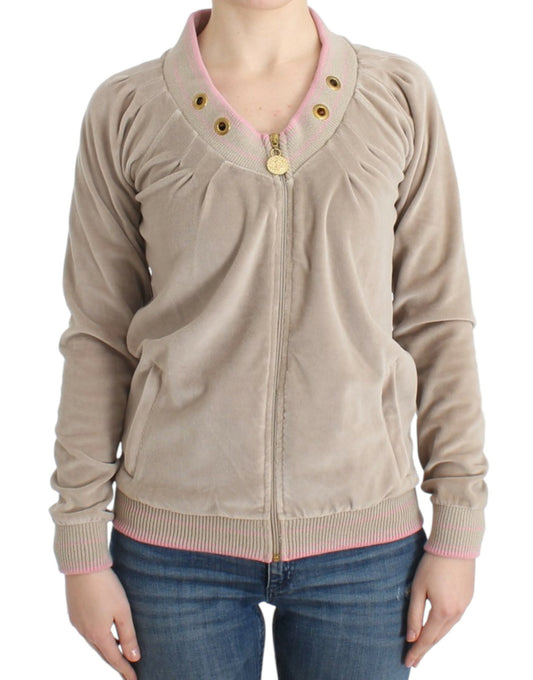 Cavalli Beige velvet zipup sweater Cavalli
