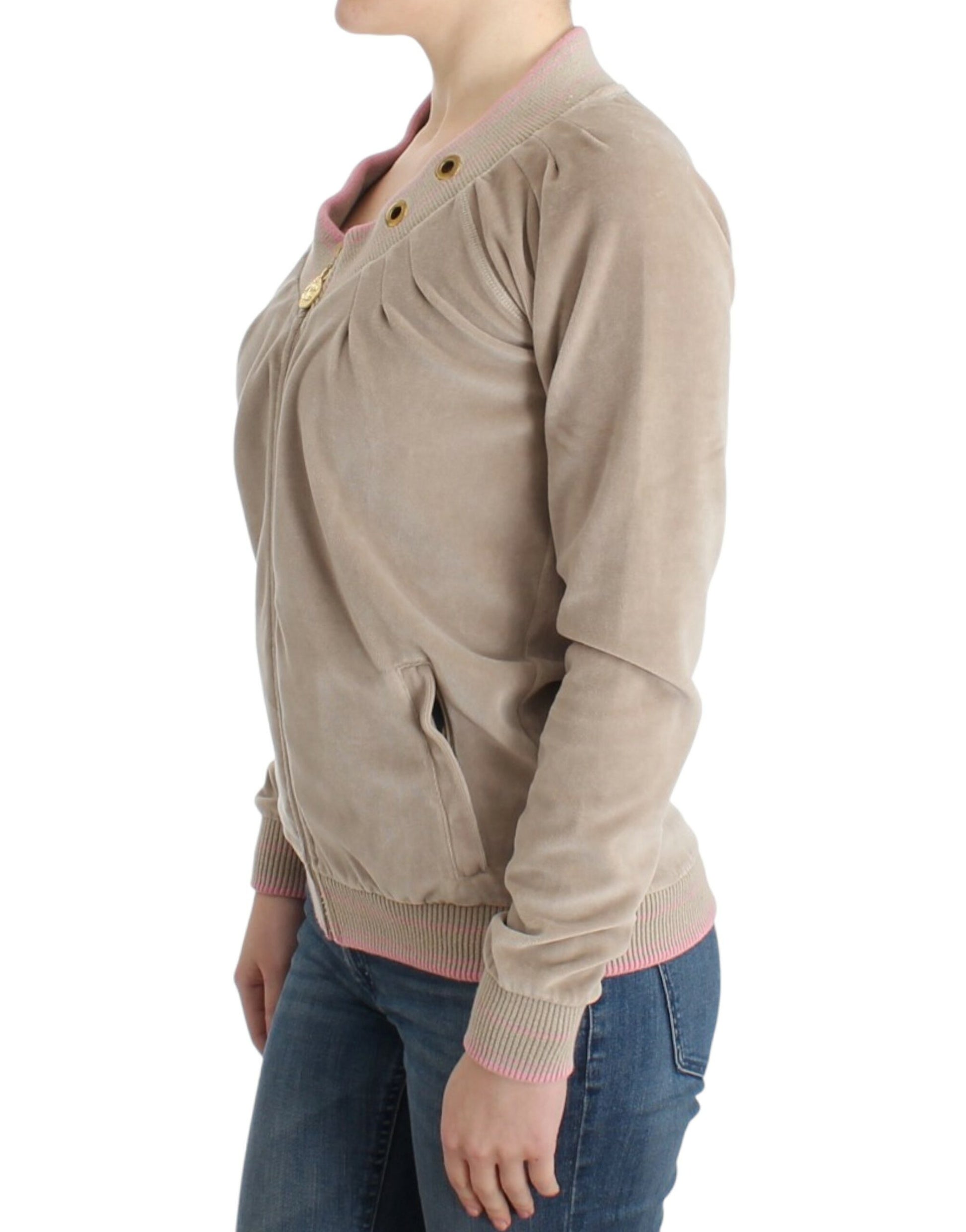 Cavalli Beige velvet zipup sweater Cavalli