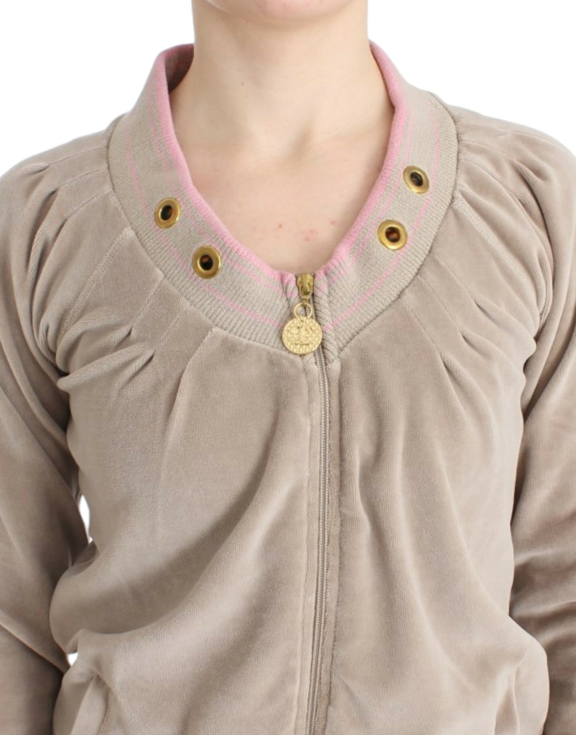 Cavalli Beige velvet zipup sweater Cavalli