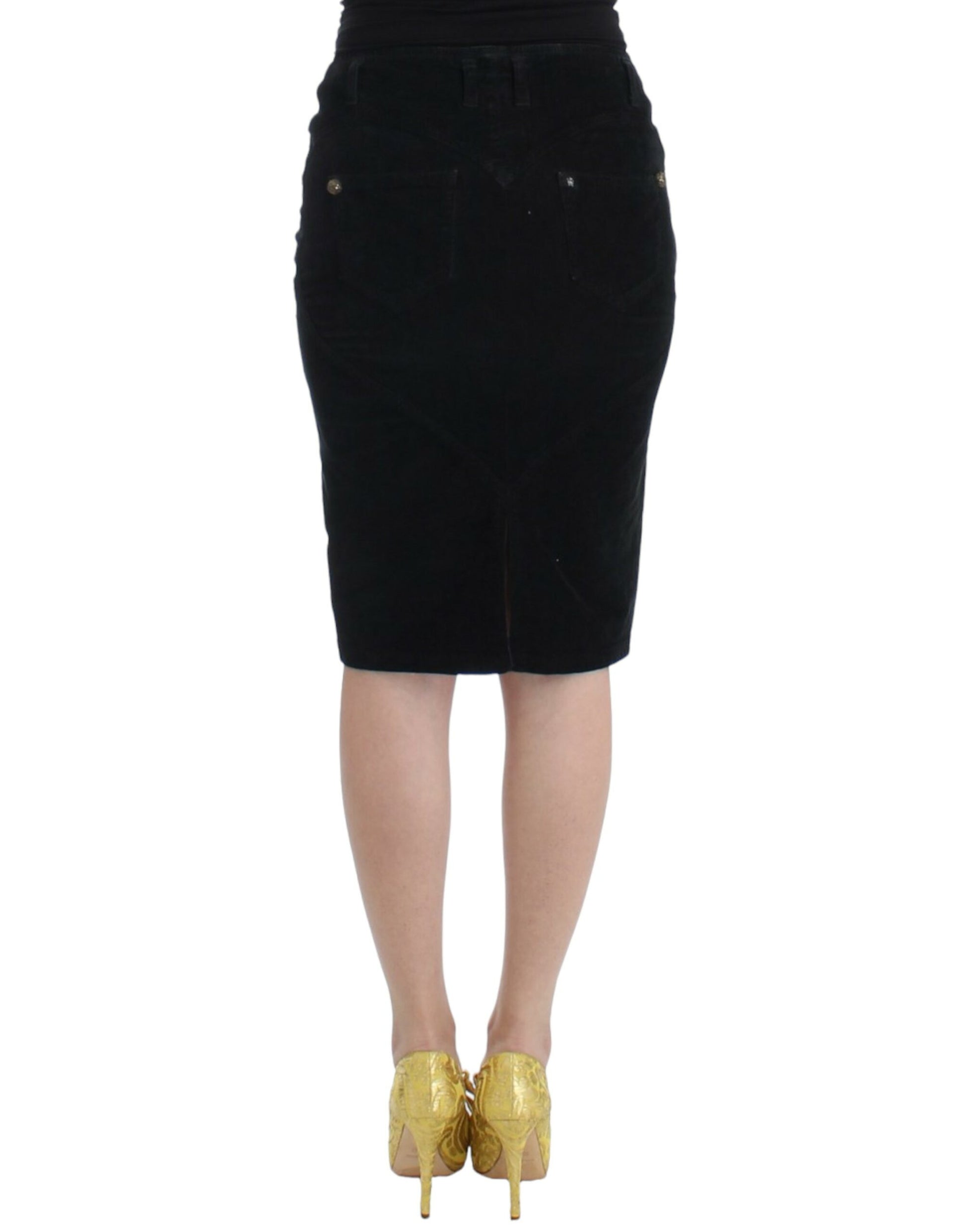 Cavalli Black Corduroy Pencil Skirt Cavalli