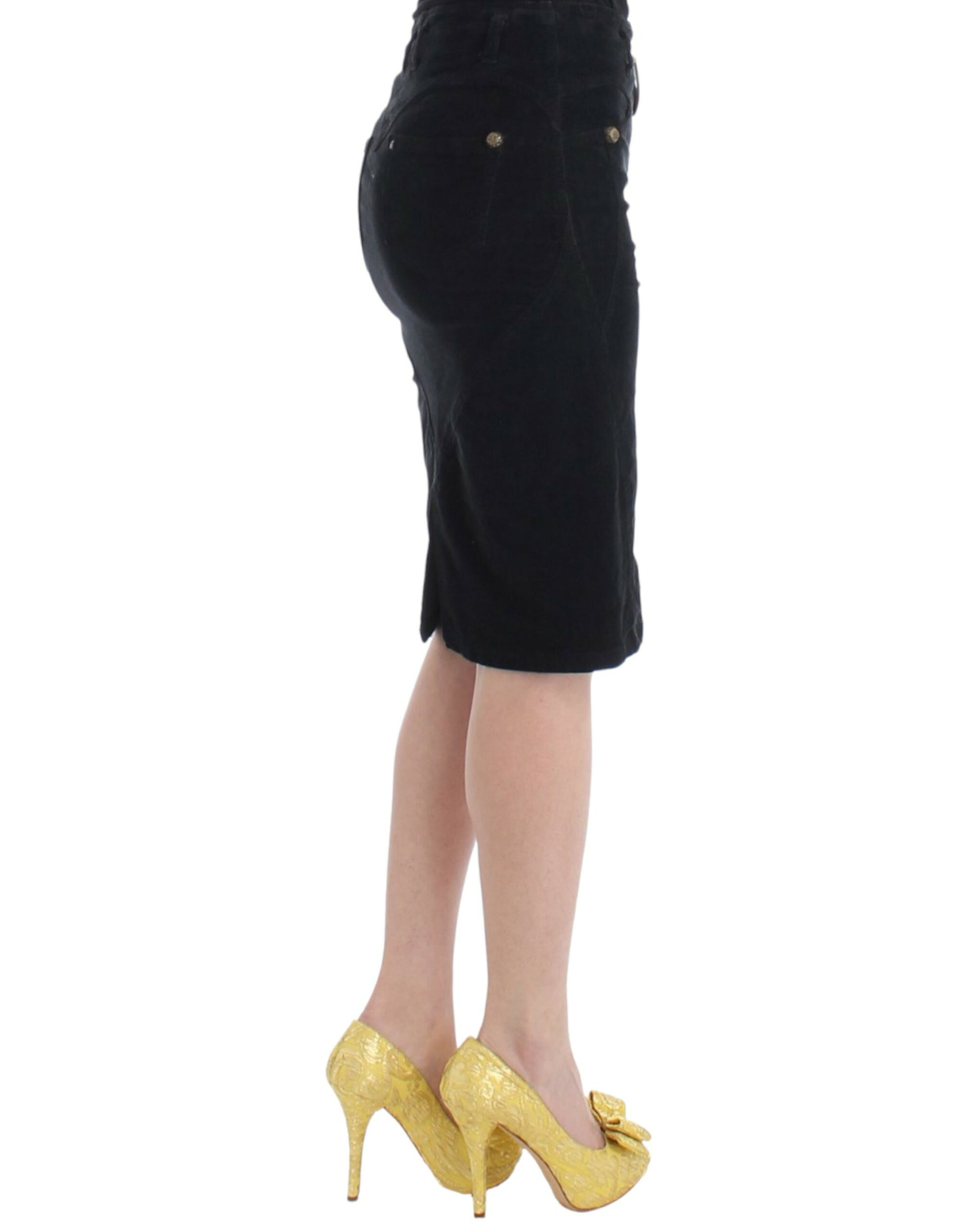 Cavalli Black Corduroy Pencil Skirt Cavalli